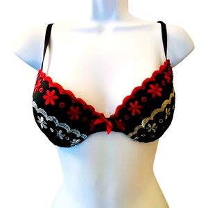 Vintage y2k Blush Lingerie Embroidered  Padded Pushup Bra